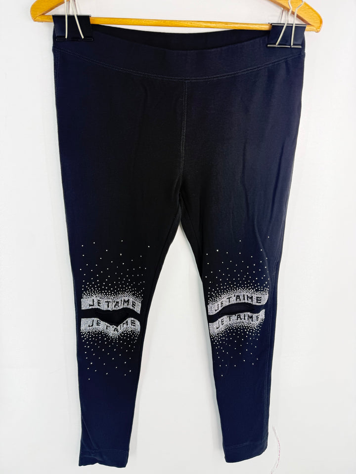 Black rhinestone Je t'aime leggings front