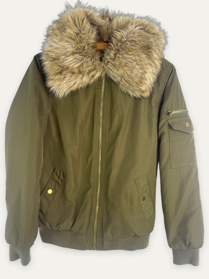 New Look Faux Fur Collar Bomber Jacket front