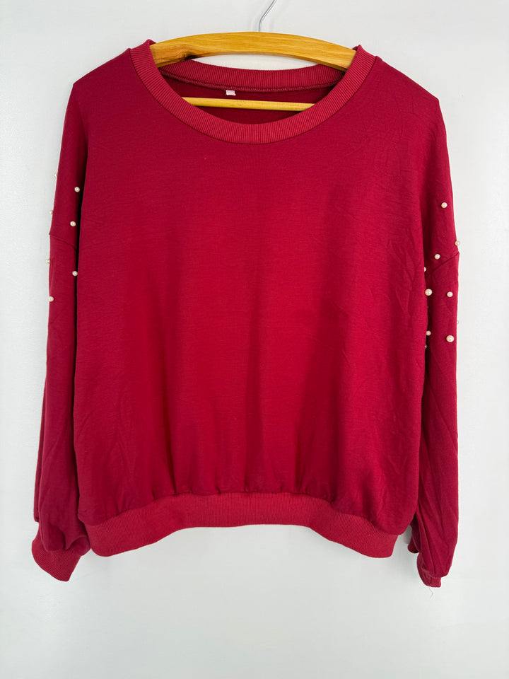 Red pearl sleeve sweatshirt #827 front