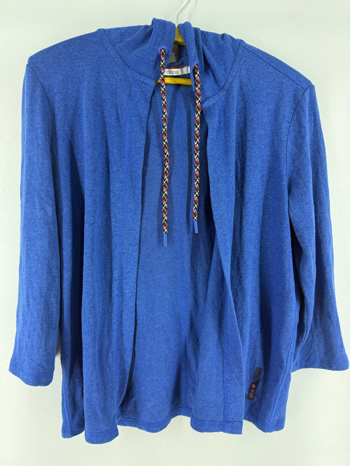 Cecil blue hooded open cardigan front
