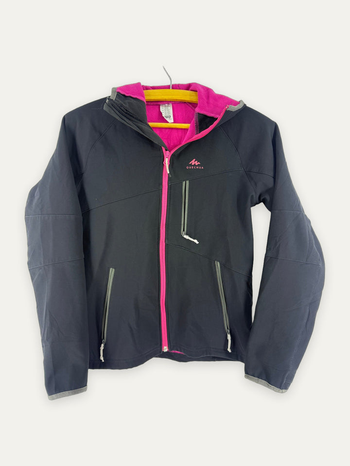 Quechua kids black and pink softshell jacket front